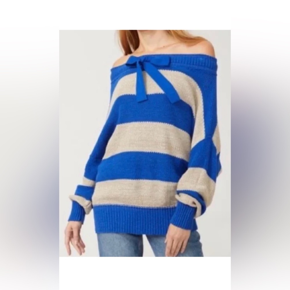 Free People Cobalt Combo Off-Shoulder Woman’s Sweater New With Tags - Picture 5 of 7